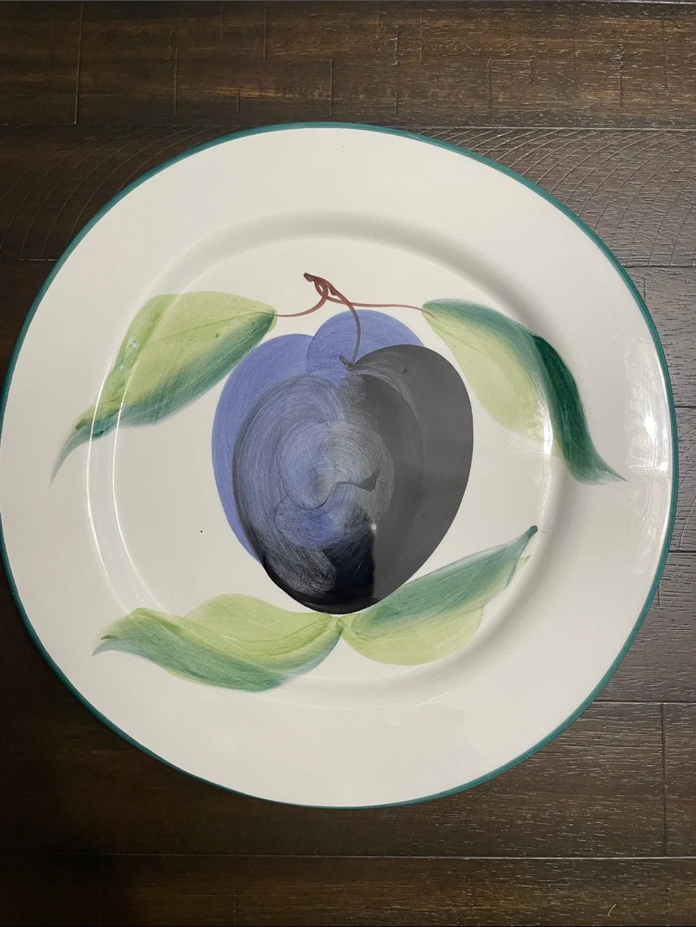 Vintage Hand-Painted Fruit Ceramic Dinner Plates - Set of 2 (Green Trim)